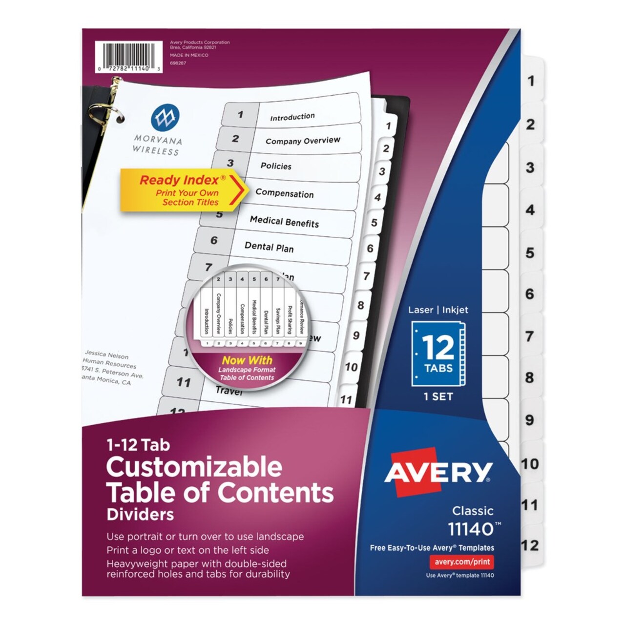 Avery Ready Index 11 in. x 8.5 in. 12-Tab Customizable TOC 1 to 12 Tab Dividers - Black/White (1-Set)